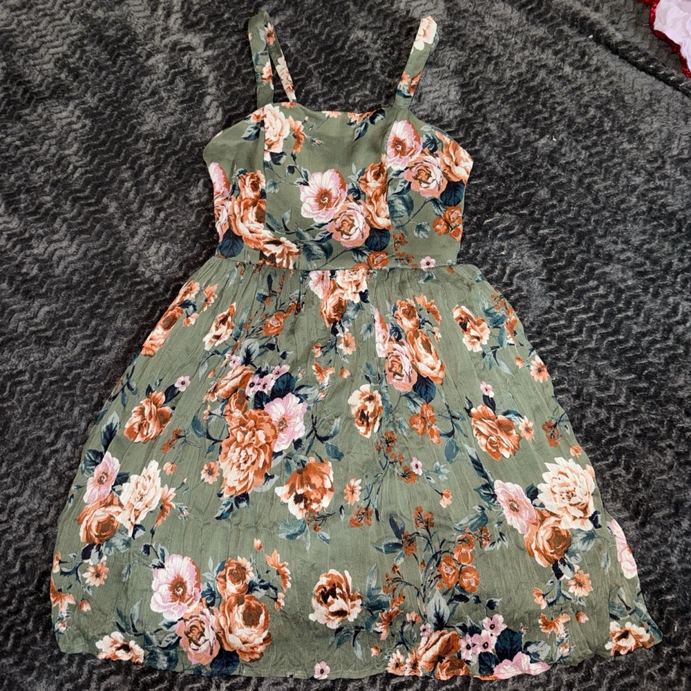 Xhilaration Olive Floral Casual Dress